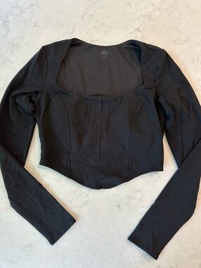 ALO Yoga Soft Sculpt Long Sleeve Top Black Corset Sz Medium